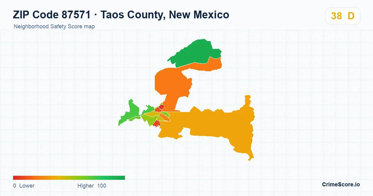 ZIP Code 87571 in Taos County, New Mexico neighborhood Safety Score map