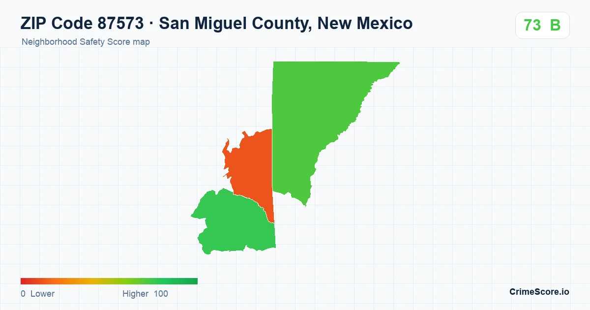 ZIP Code 87573 in San Miguel County, New Mexico neighborhood Safety Score map