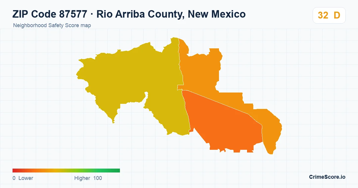 ZIP Code 87577 in Rio Arriba County, New Mexico neighborhood Safety Score map