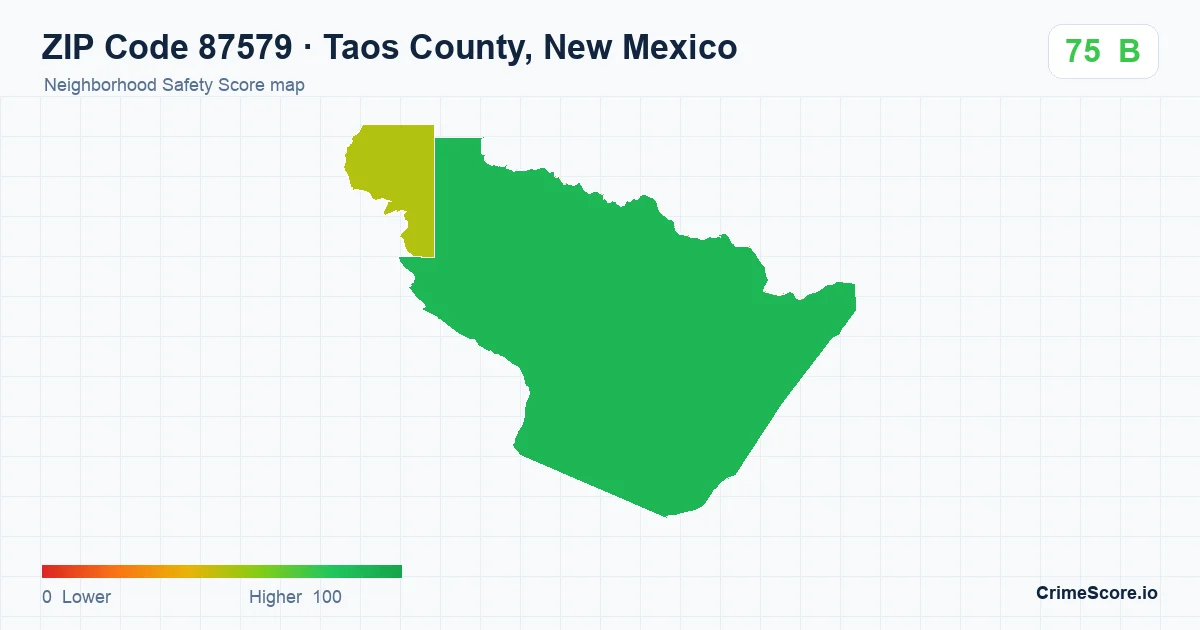 ZIP Code 87579 in Taos County, New Mexico neighborhood Safety Score map