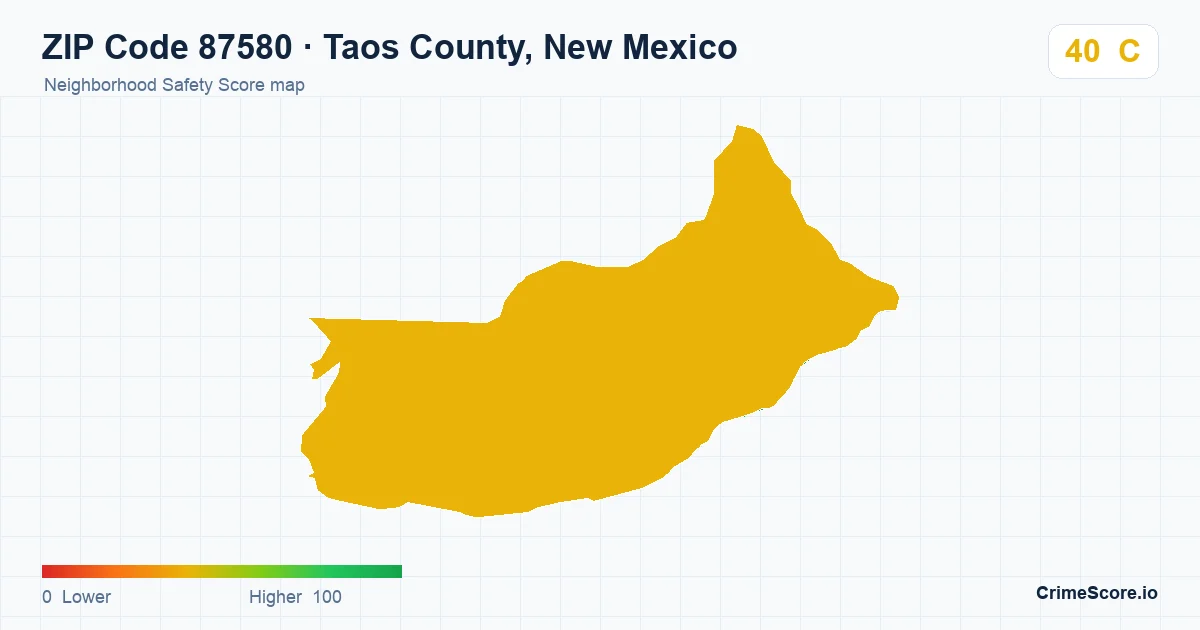 ZIP Code 87580 in Taos County, New Mexico neighborhood Safety Score map