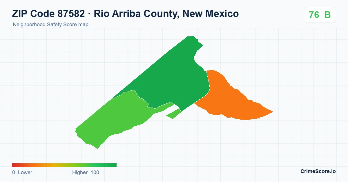 ZIP Code 87582 in Rio Arriba County, New Mexico neighborhood Safety Score map