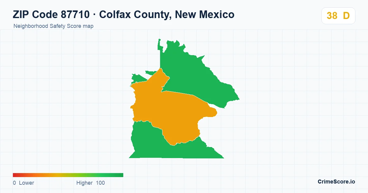 ZIP Code 87710 in Colfax County, New Mexico neighborhood Safety Score map