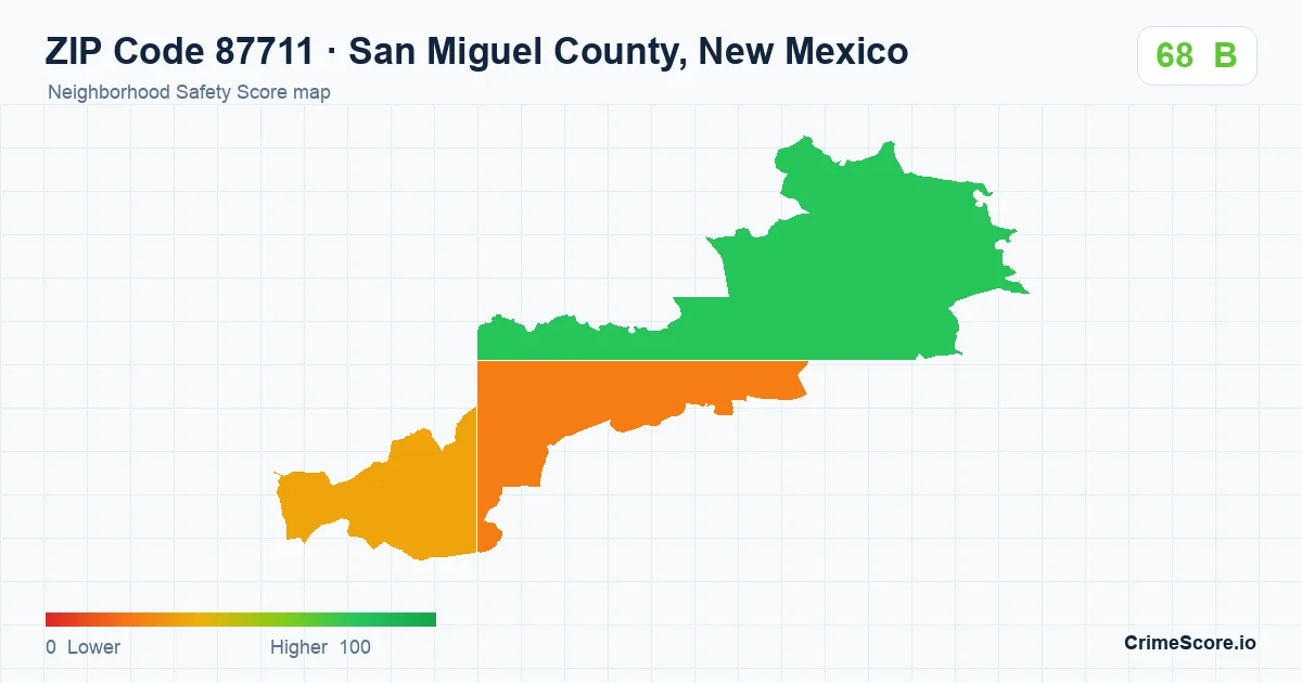 ZIP Code 87711 in San Miguel County, New Mexico neighborhood Safety Score map