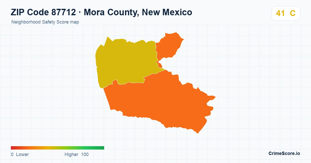 ZIP Code 87712 in Mora County, New Mexico neighborhood Safety Score map