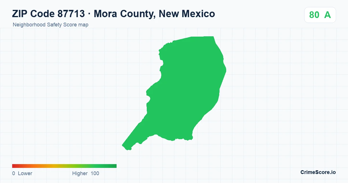 ZIP Code 87713 in Mora County, New Mexico neighborhood Safety Score map