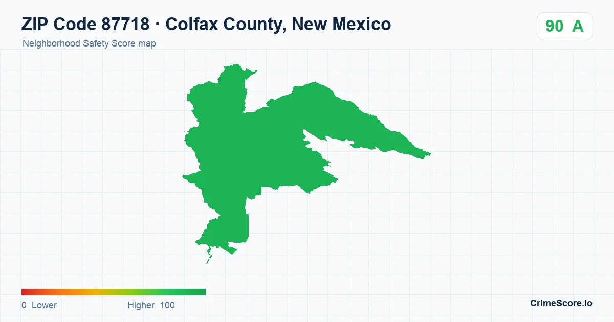 ZIP Code 87718 in Colfax County, New Mexico neighborhood Safety Score map