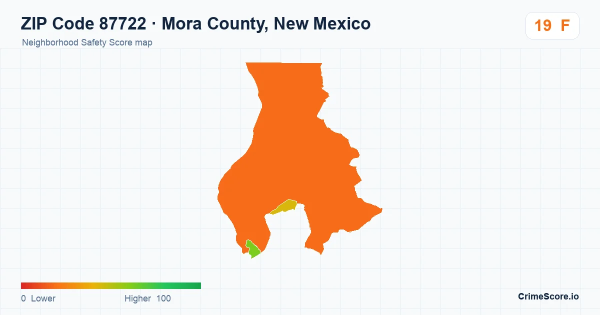 ZIP Code 87722 in Mora County, New Mexico neighborhood Safety Score map