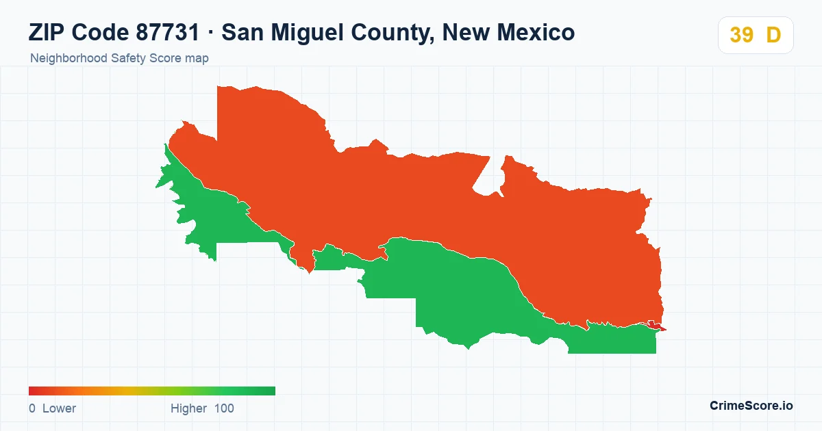 ZIP Code 87731 in San Miguel County, New Mexico neighborhood Safety Score map