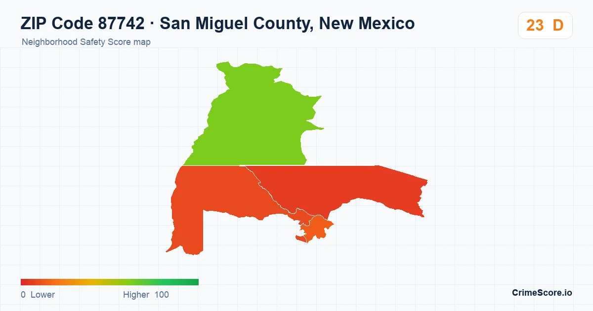 ZIP Code 87742 in San Miguel County, New Mexico neighborhood Safety Score map