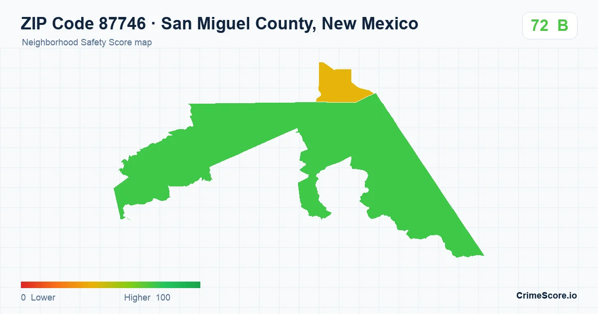 ZIP Code 87746 in San Miguel County, New Mexico neighborhood Safety Score map