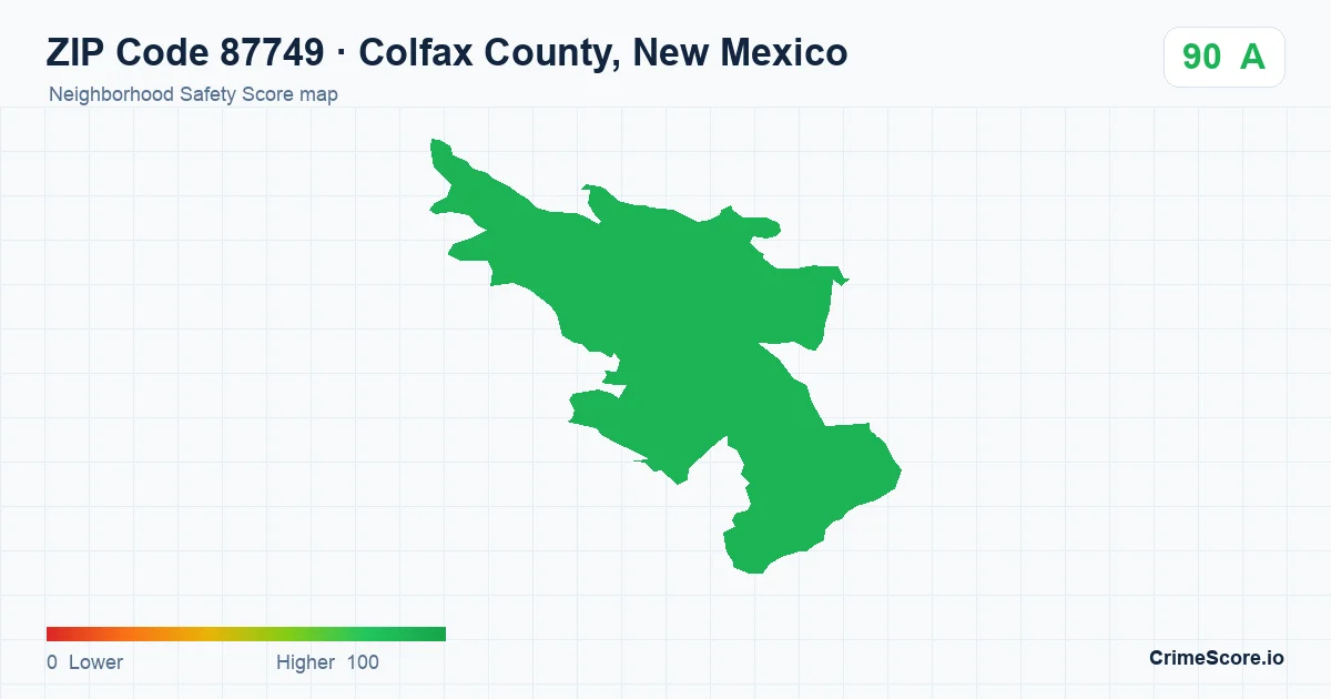 ZIP Code 87749 in Colfax County, New Mexico neighborhood Safety Score map