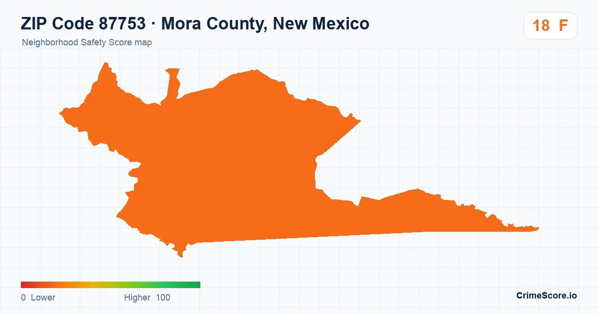 ZIP Code 87753 in Mora County, New Mexico neighborhood Safety Score map