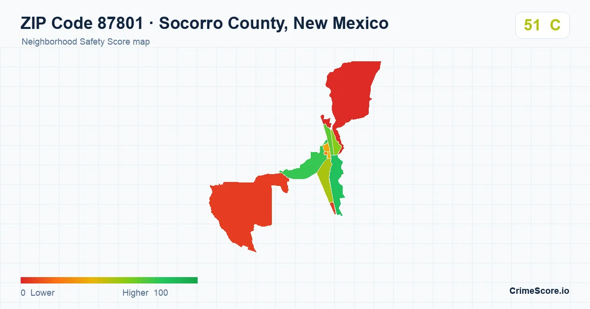 ZIP Code 87801 in Socorro County, New Mexico neighborhood Safety Score map