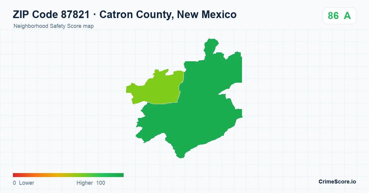 ZIP Code 87821 in Catron County, New Mexico neighborhood Safety Score map