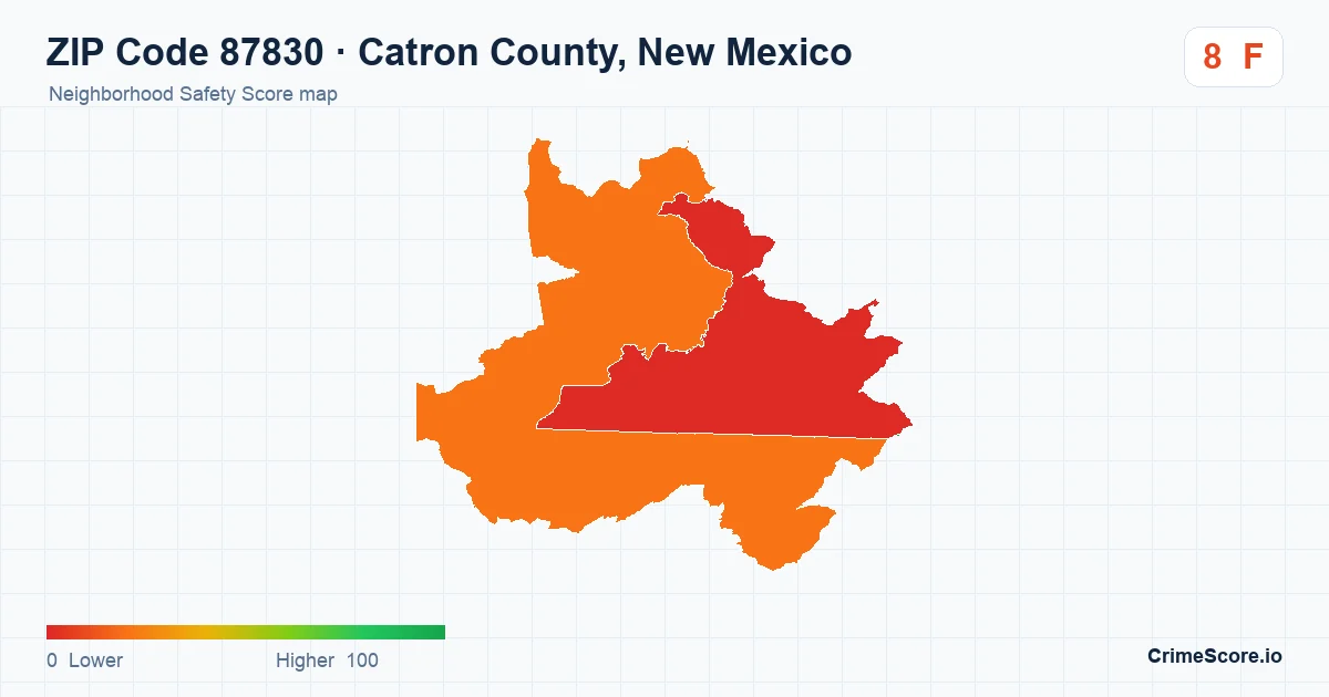 ZIP Code 87830 in Catron County, New Mexico neighborhood Safety Score map