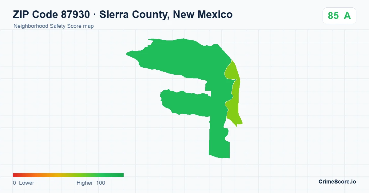 ZIP Code 87930 in Sierra County, New Mexico neighborhood Safety Score map