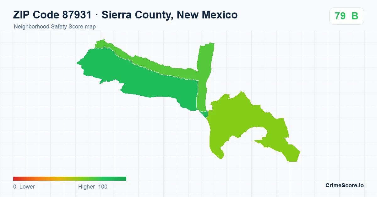 ZIP Code 87931 in Sierra County, New Mexico neighborhood Safety Score map