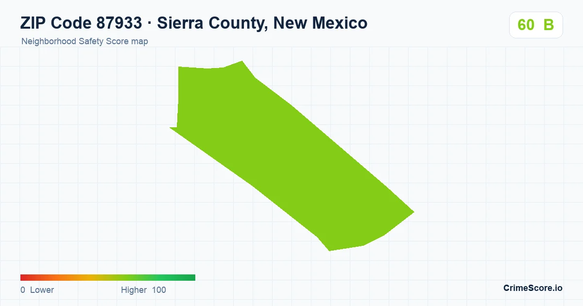 ZIP Code 87933 in Sierra County, New Mexico neighborhood Safety Score map