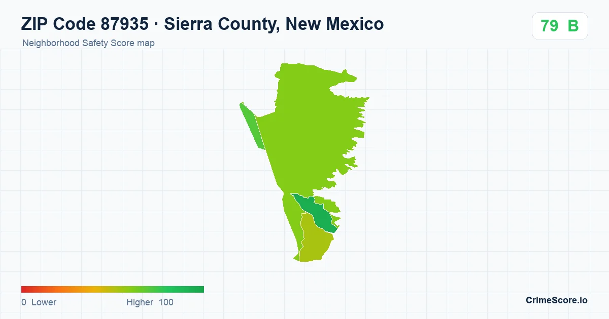 ZIP Code 87935 in Sierra County, New Mexico neighborhood Safety Score map