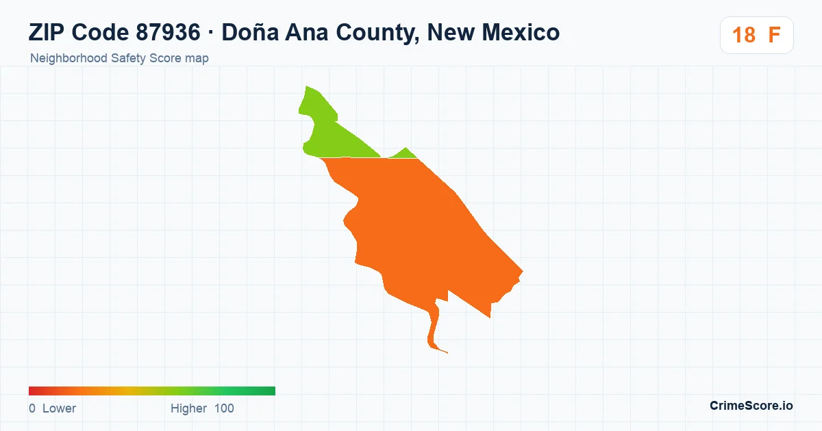 ZIP Code 87936 in Doña Ana County, New Mexico neighborhood Safety Score map
