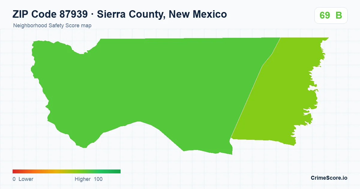 ZIP Code 87939 in Sierra County, New Mexico neighborhood Safety Score map