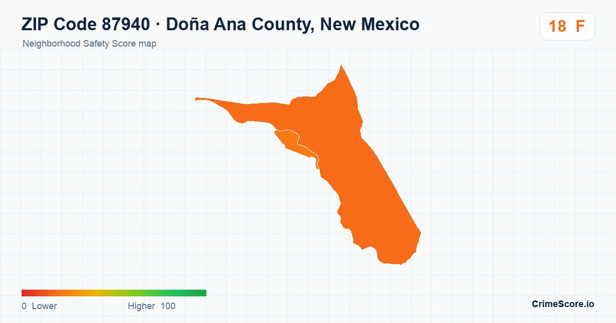 ZIP Code 87940 in Doña Ana County, New Mexico neighborhood Safety Score map