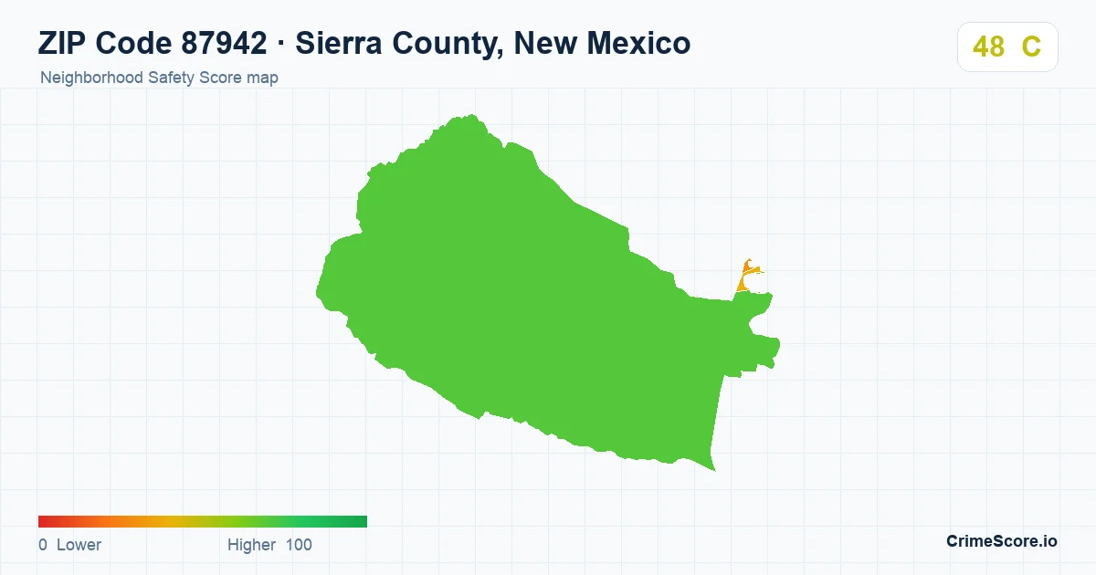 ZIP Code 87942 in Sierra County, New Mexico neighborhood Safety Score map
