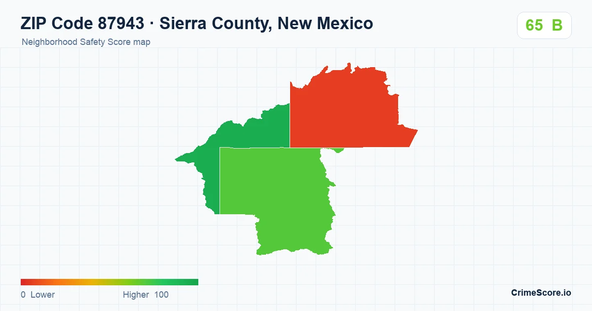 ZIP Code 87943 in Sierra County, New Mexico neighborhood Safety Score map