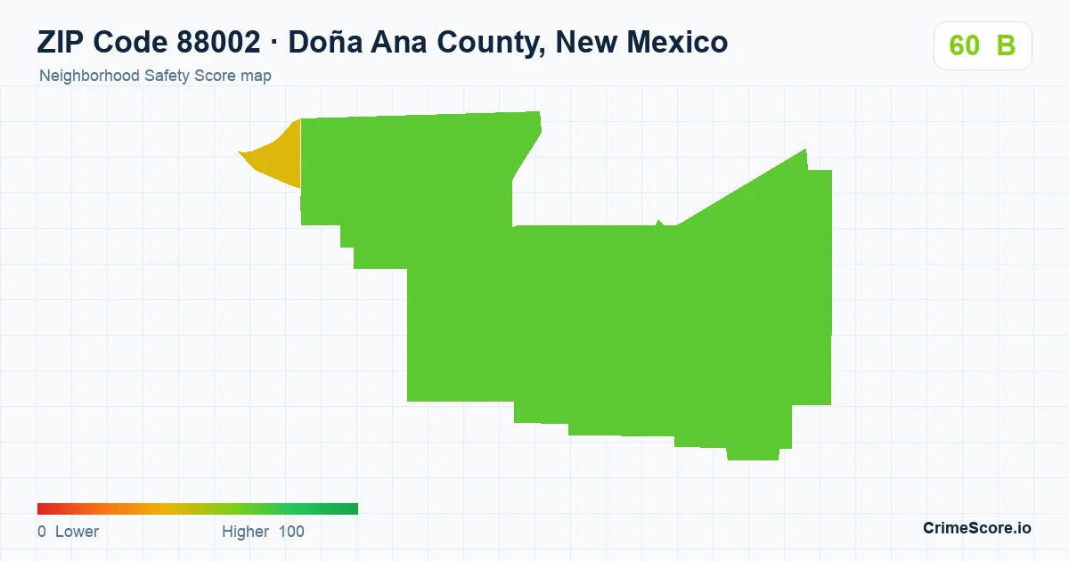ZIP Code 88002 in Doña Ana County, New Mexico neighborhood Safety Score map