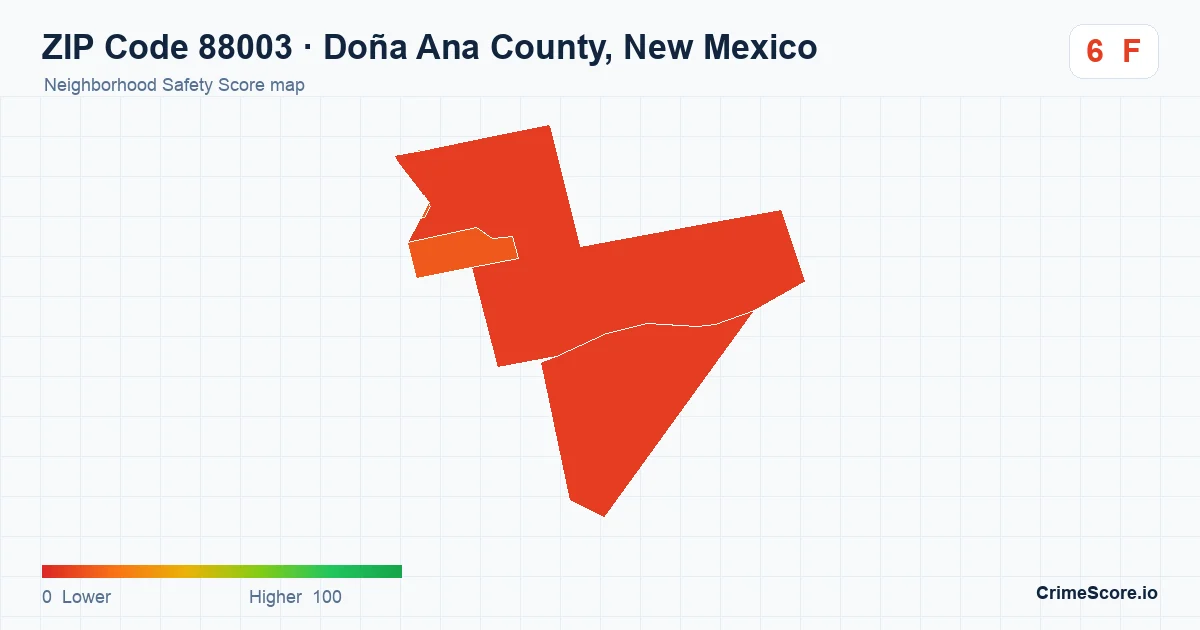 ZIP Code 88003 in Doña Ana County, New Mexico neighborhood Safety Score map