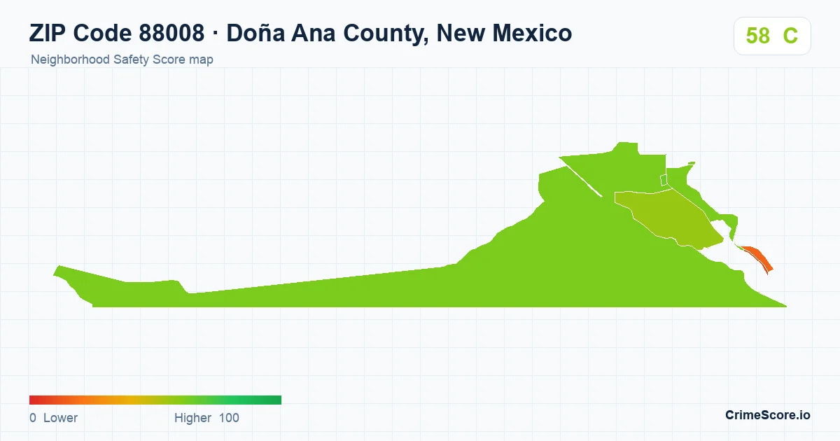 ZIP Code 88008 in Doña Ana County, New Mexico neighborhood Safety Score map