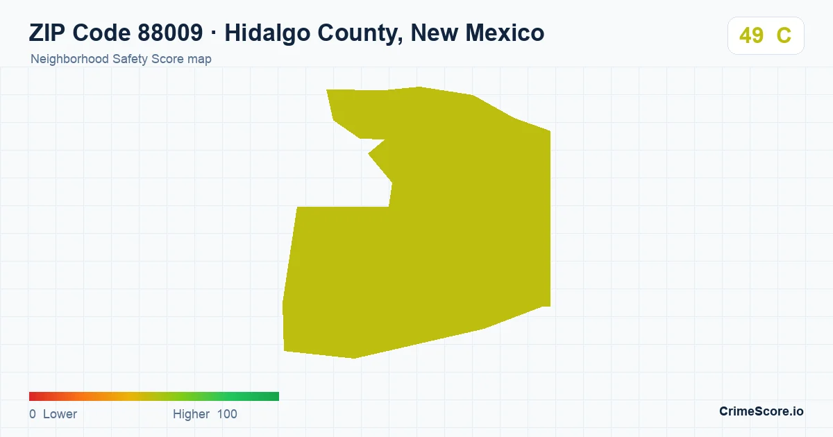 ZIP Code 88009 in Hidalgo County, New Mexico neighborhood Safety Score map