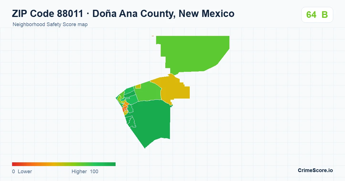ZIP Code 88011 in Doña Ana County, New Mexico neighborhood Safety Score map