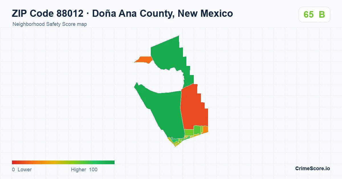 ZIP Code 88012 in Doña Ana County, New Mexico neighborhood Safety Score map