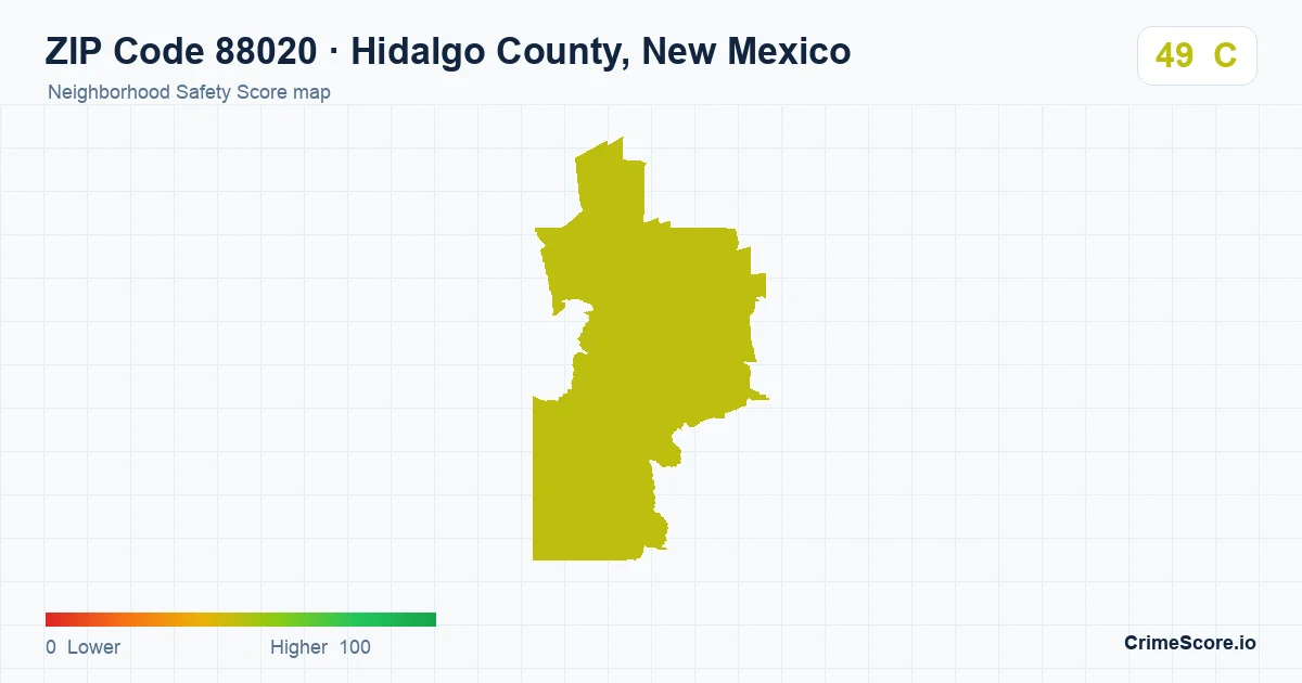 ZIP Code 88020 in Hidalgo County, New Mexico neighborhood Safety Score map