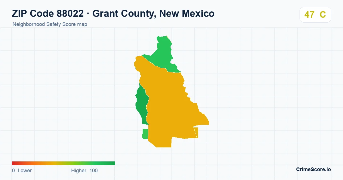 ZIP Code 88022 in Grant County, New Mexico neighborhood Safety Score map