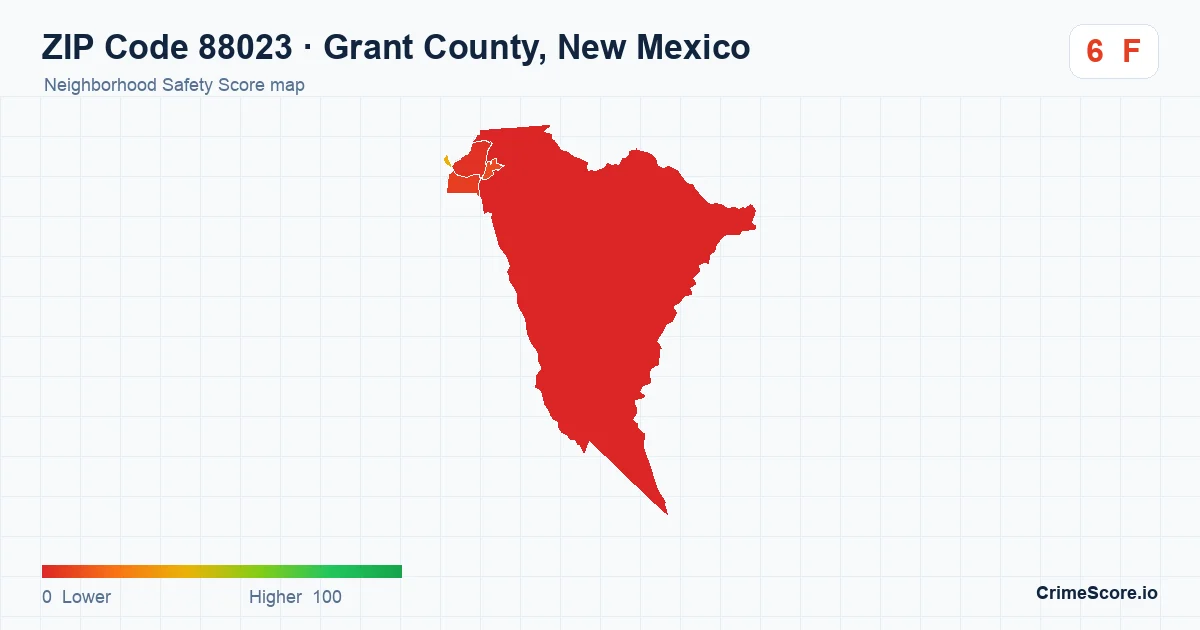ZIP Code 88023 in Grant County, New Mexico neighborhood Safety Score map