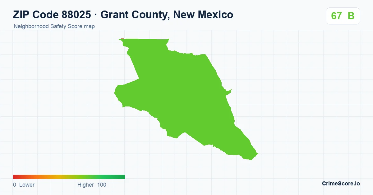 ZIP Code 88025 in Grant County, New Mexico neighborhood Safety Score map