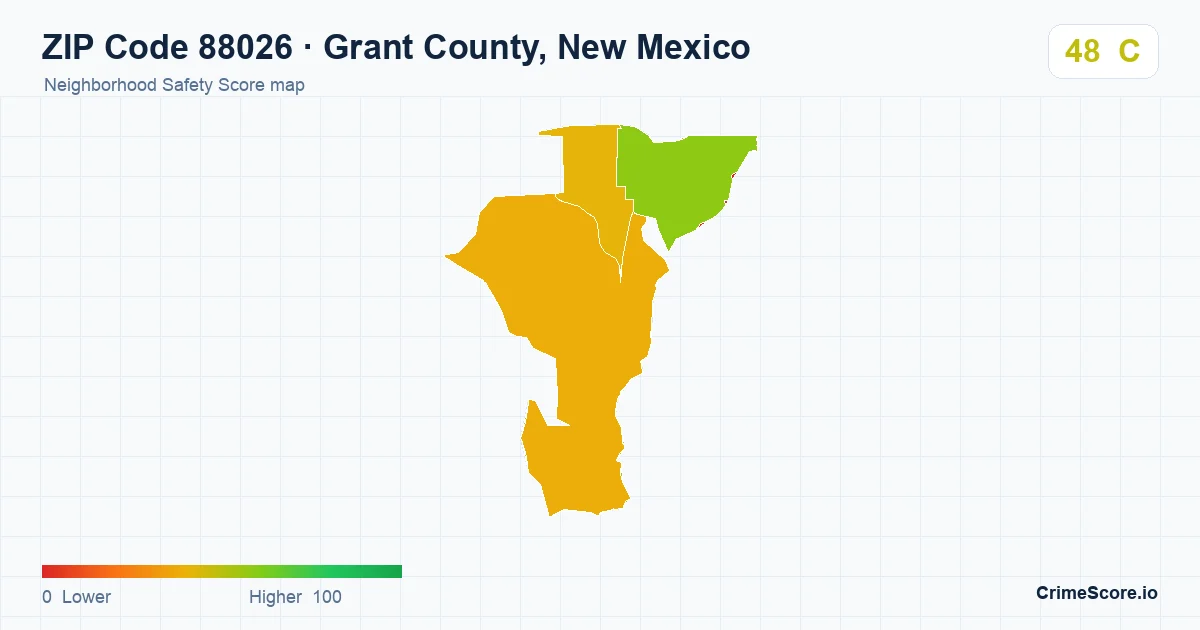 ZIP Code 88026 in Grant County, New Mexico neighborhood Safety Score map