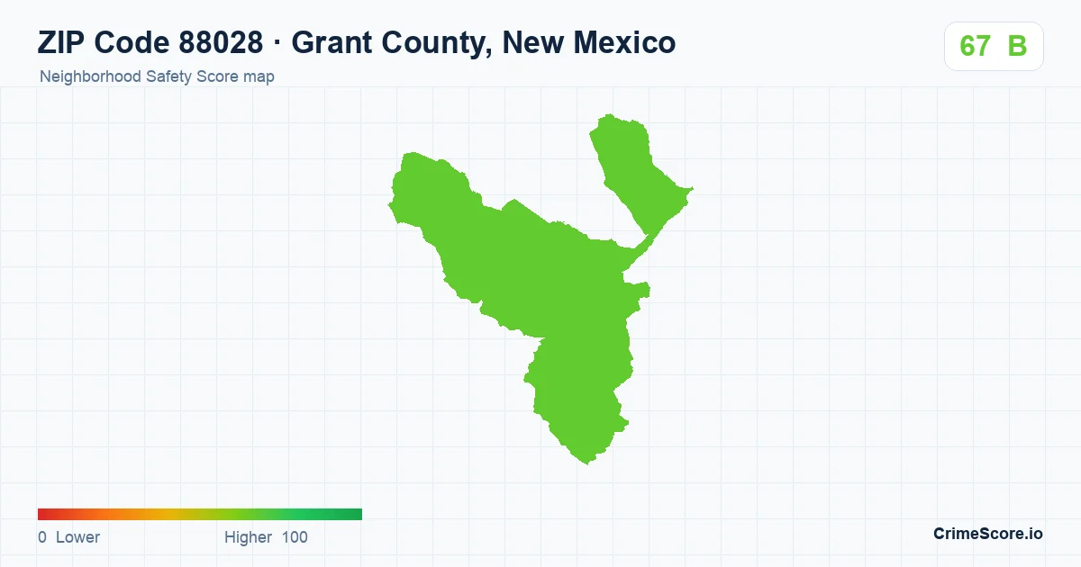 ZIP Code 88028 in Grant County, New Mexico neighborhood Safety Score map
