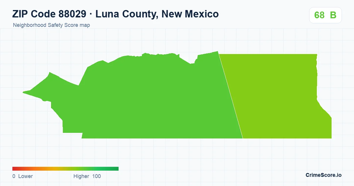 ZIP Code 88029 in Luna County, New Mexico neighborhood Safety Score map