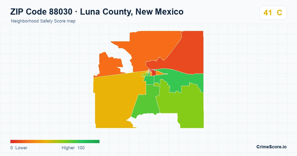ZIP Code 88030 in Luna County, New Mexico neighborhood Safety Score map