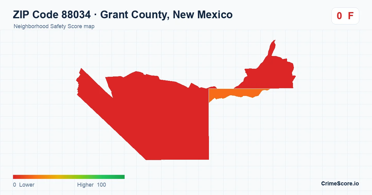 ZIP Code 88034 in Grant County, New Mexico neighborhood Safety Score map