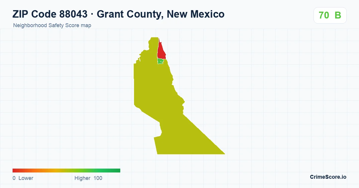 ZIP Code 88043 in Grant County, New Mexico neighborhood Safety Score map