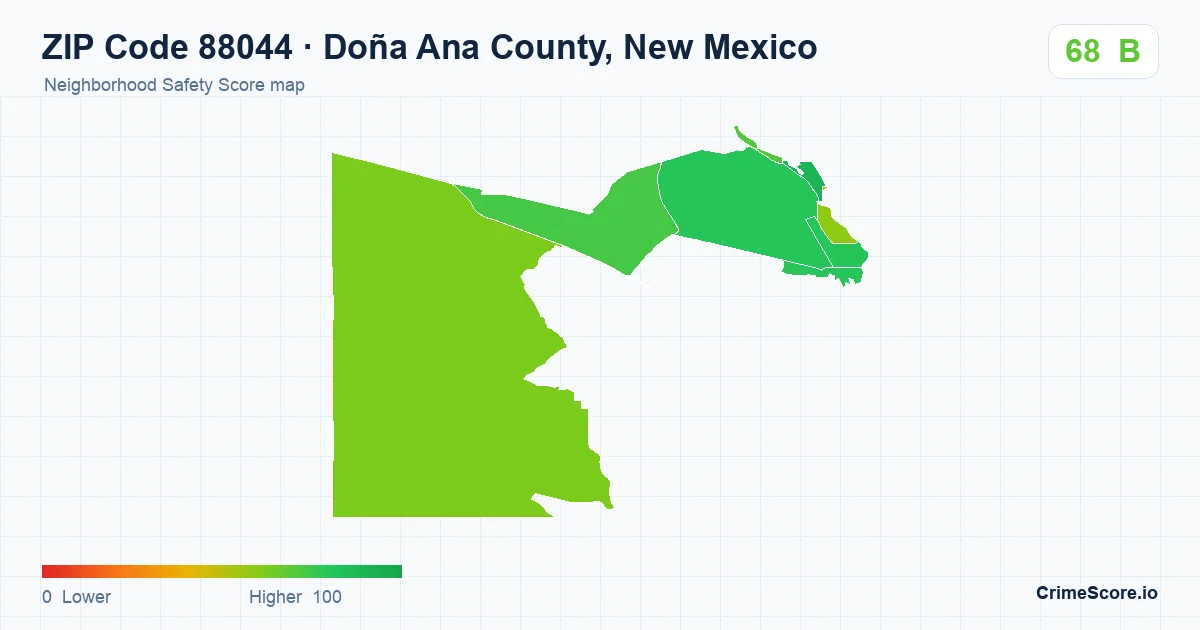 ZIP Code 88044 in Doña Ana County, New Mexico neighborhood Safety Score map
