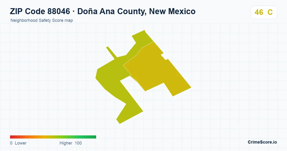 ZIP Code 88046 in Doña Ana County, New Mexico neighborhood Safety Score map