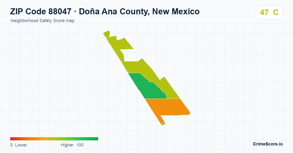 ZIP Code 88047 in Doña Ana County, New Mexico neighborhood Safety Score map