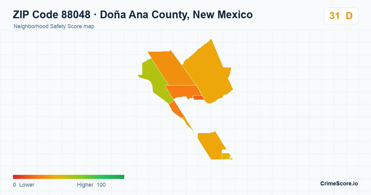 ZIP Code 88048 in Doña Ana County, New Mexico neighborhood Safety Score map