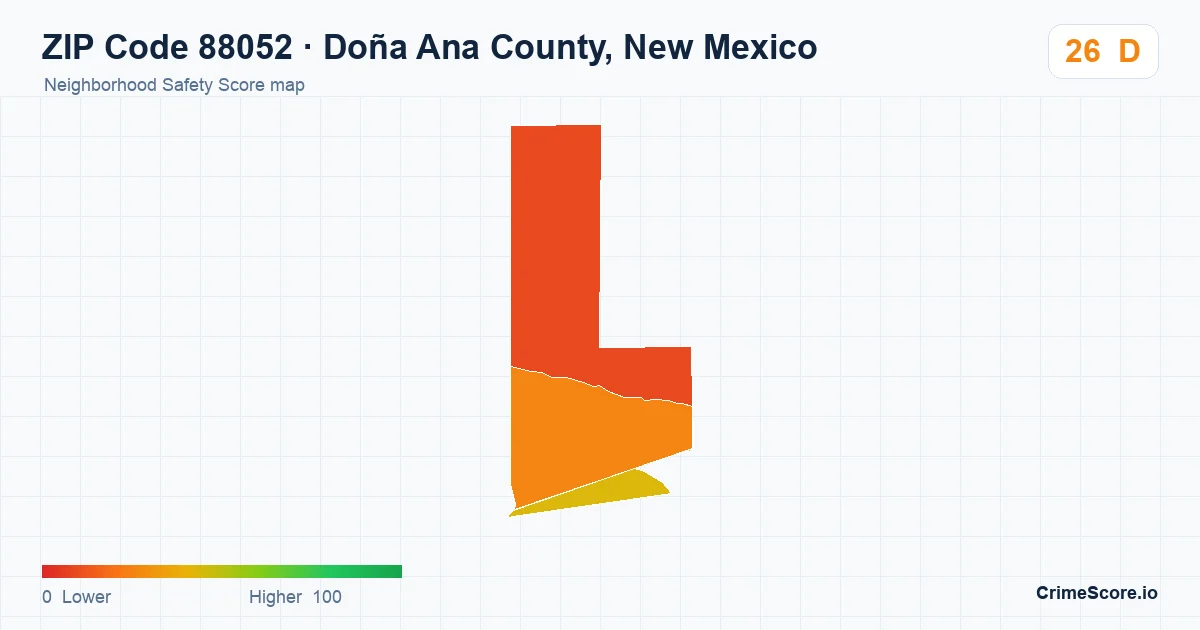 ZIP Code 88052 in Doña Ana County, New Mexico neighborhood Safety Score map